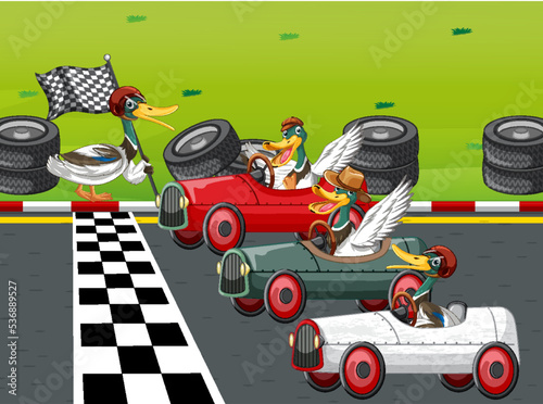 Soap box derby race with ducks cartoon character © GraphicsRF