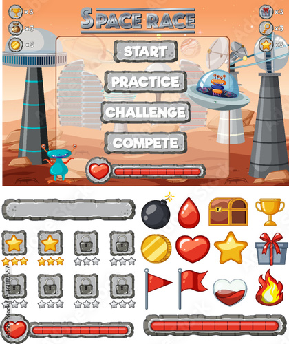 Space game background template and elements