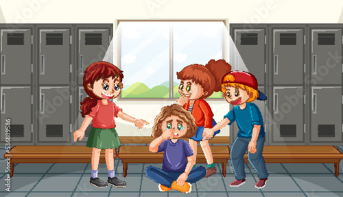 School bullying with student cartoon characters