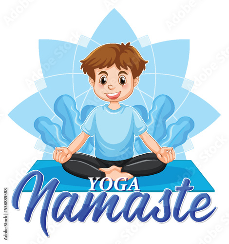 Man doing yoga with text