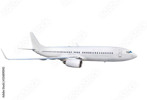 Passenger aircraft flying isolated on white background