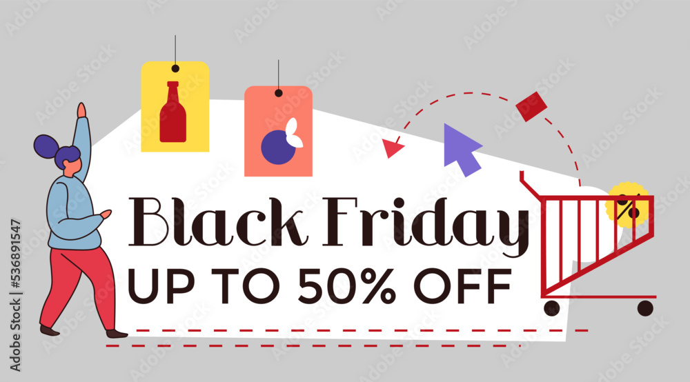 Black friday discounts up to half price off vector