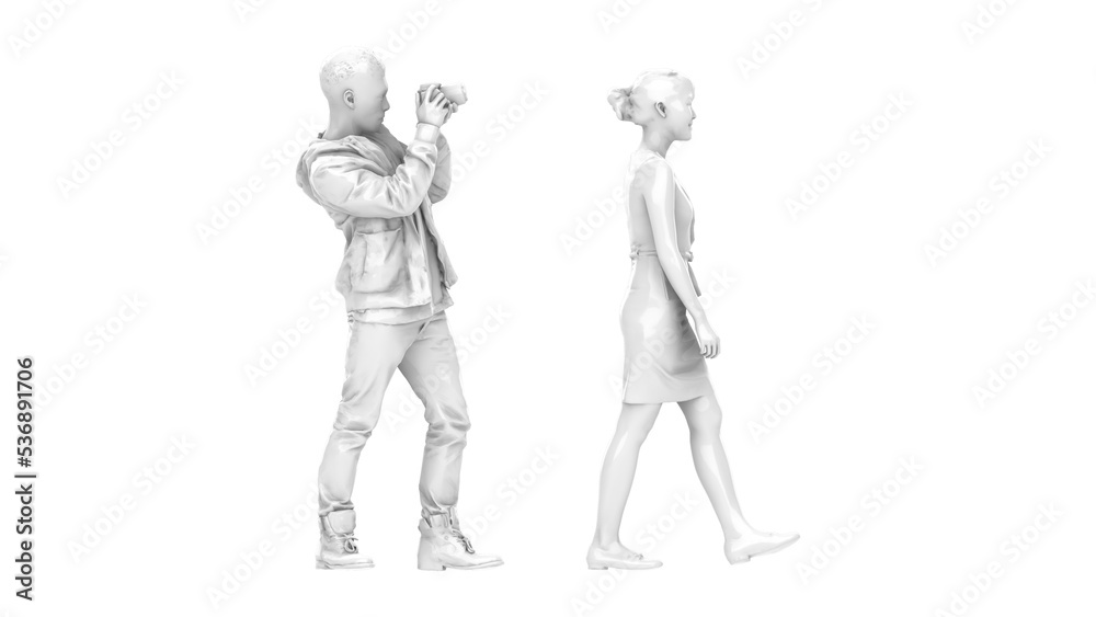 3D High Poly Humans - SET2 Monochromatic - Lateral View 2