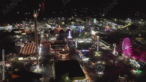 Aerial View Of Colorful State Fair Rides At Night In Puyallup, Washington. photo