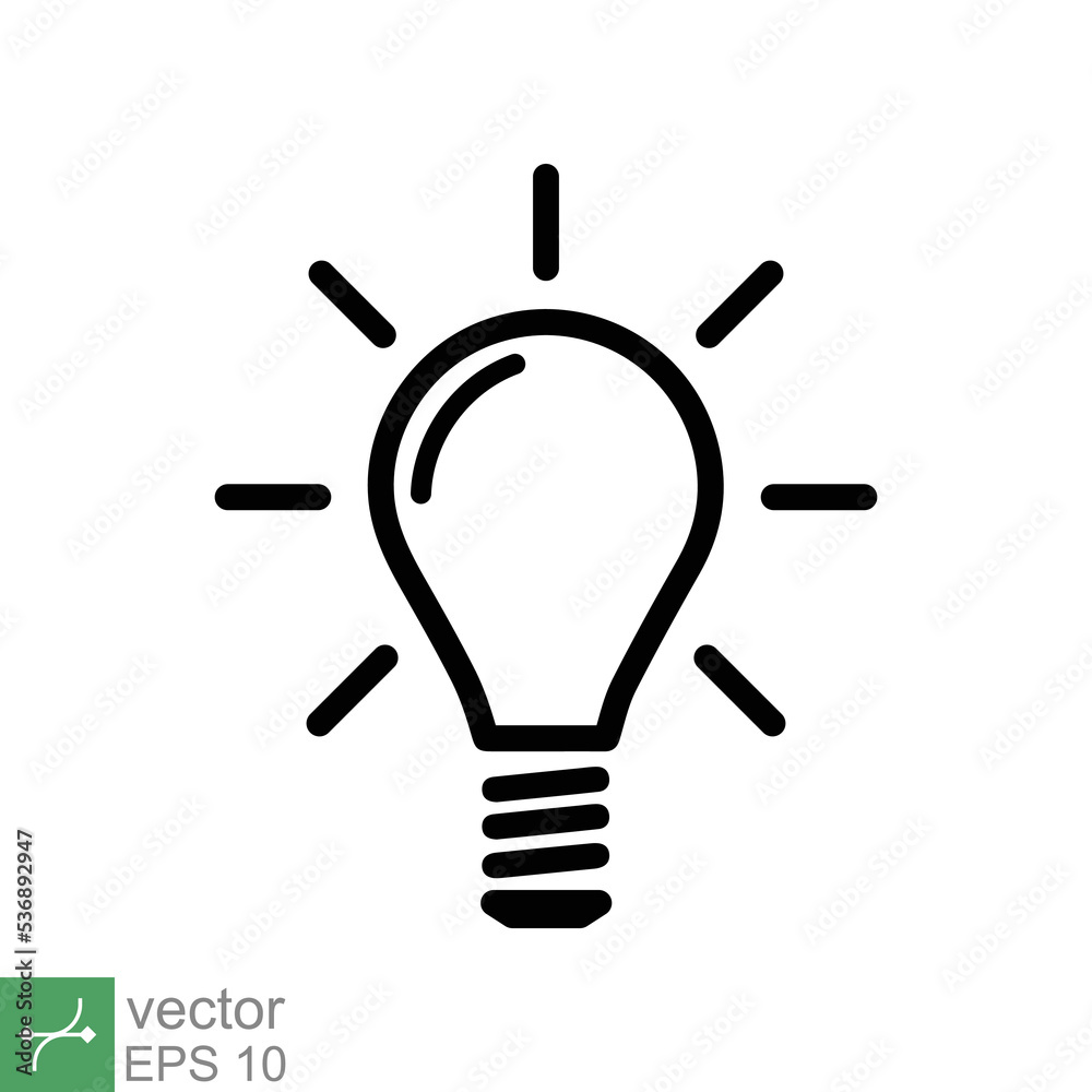 Light bulb icon. Simple outline style. Creative, analytical thinking processing, electrical lamp, idea solution concept. Thin line vector illustration isolated on white background. EPS 10. Light bulb icon. Simple outline style. Creative, analytical thinking processing, electrical lamp, idea solution concept. Thin line vector illustration isolated on white background. EPS 10.
