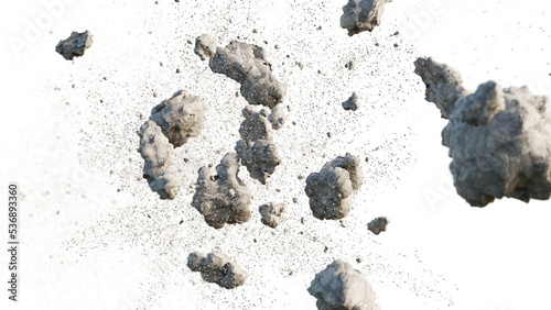 flying debris with dust, isolated