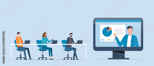 Vector illustration design online education and E-learning at home by webinar training and design for Webinar, online video training, tutorial podcast and business coaching concept.
