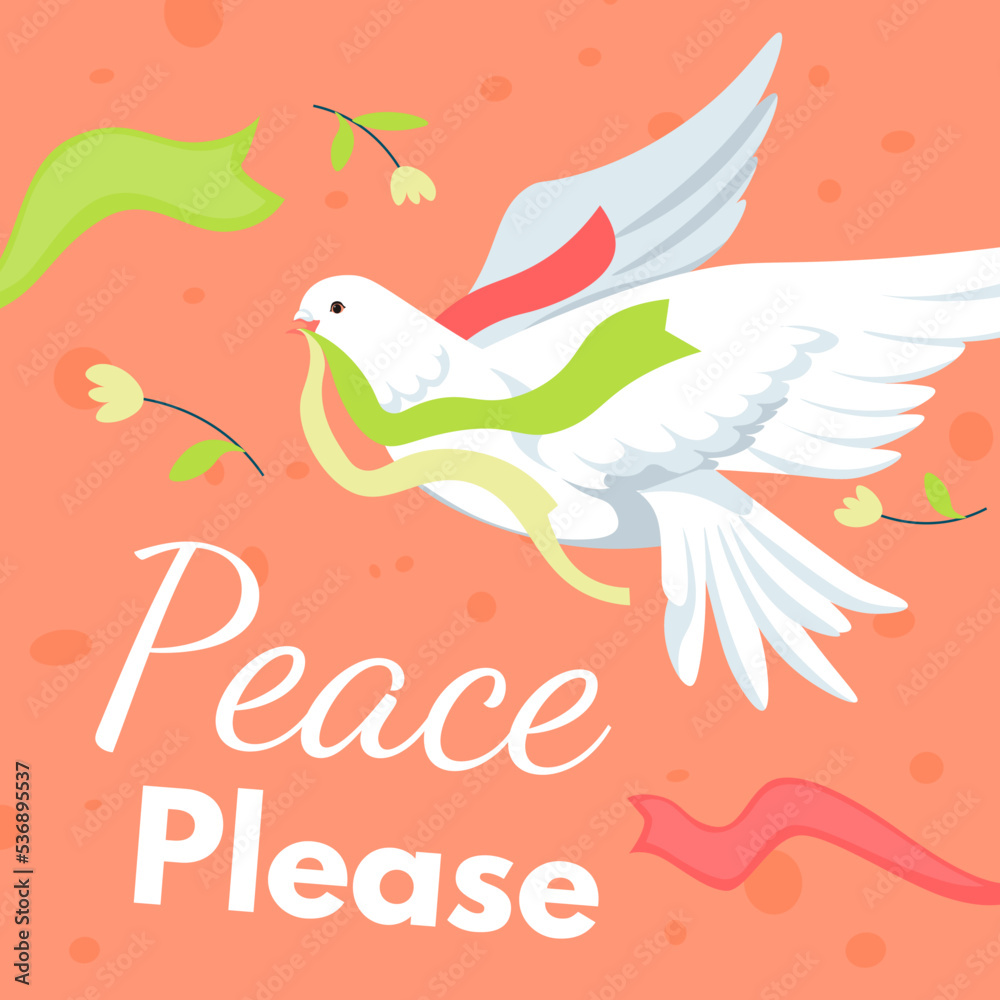 Peace please, dove carrying ribbons and branch