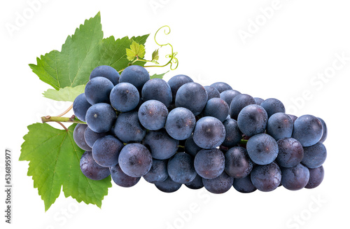Purple grape on white background, Kyoho Grape with leaves on white PNG file.