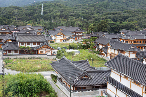 top view of Korean traditional house roof in Hanok Village photo