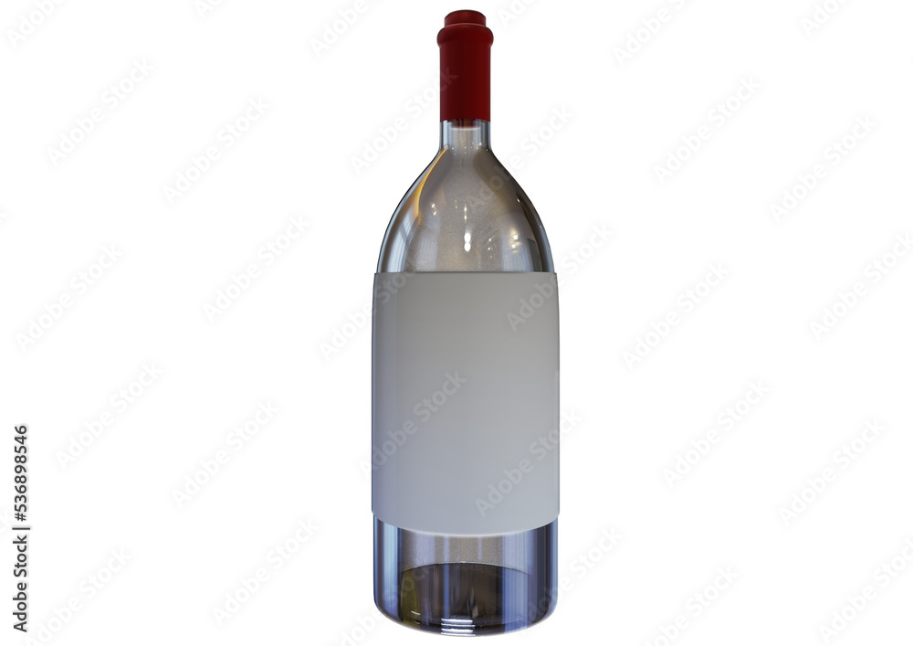 Empty translucent glass bottle of wine whit blank label 