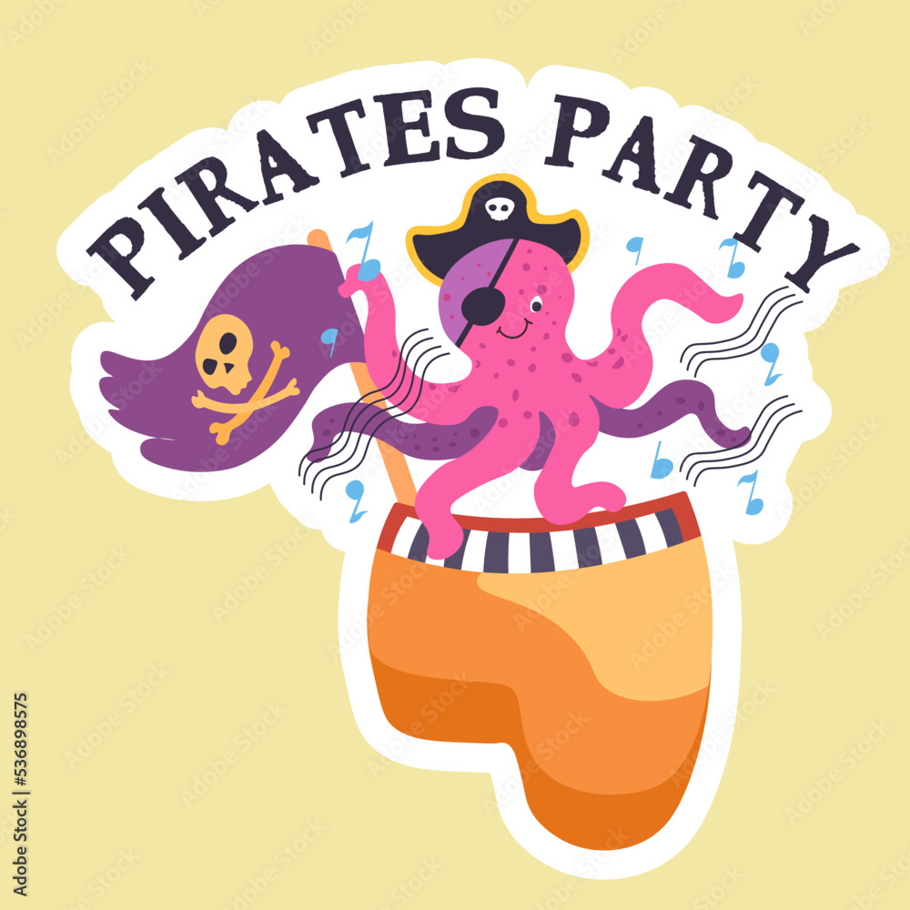 Pirates party, treasure hunt, octopus character