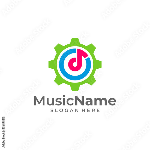 Music Gear Logo Vector Icon Illustration. Gear Music logo design template