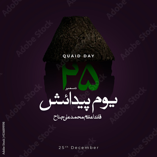 14 august, 25 december, quaid day 23 march, Translation from Urdu: Quaid-e-Azam Muhammad Ali Jinnah background. 3D Rendering illustration. photo