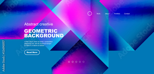 Triangles with fluid gradients, abstract landing page background. Minimal shapes composition for wallpaper, banner, background, leaflet, catalog, cover, flyer