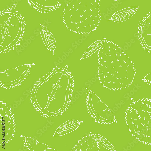 durian fruit seamless pattern hand drawn in doodle style. wrapping paper, background, wallpaper, textile.