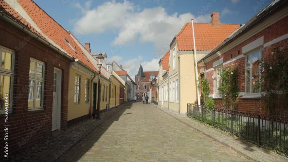 Beautiful street in Ribe, Denmark. Oldest City. 4K. Historical. Beautiful street in Ribe, Denmark. Oldest City. 4K. Historical.