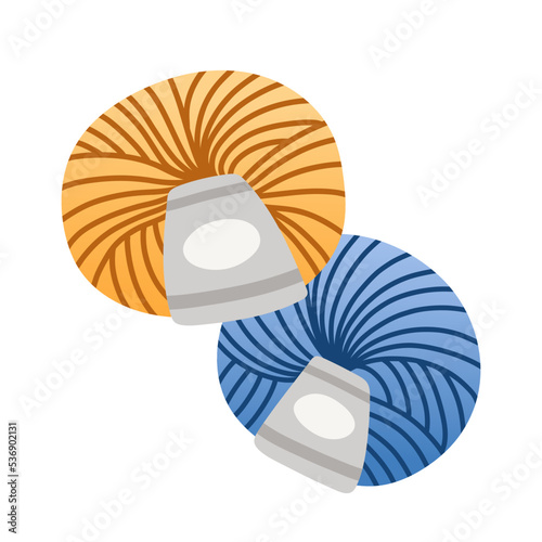 Set of yarn balls for knitting and crochet in blue and yellow colors vector