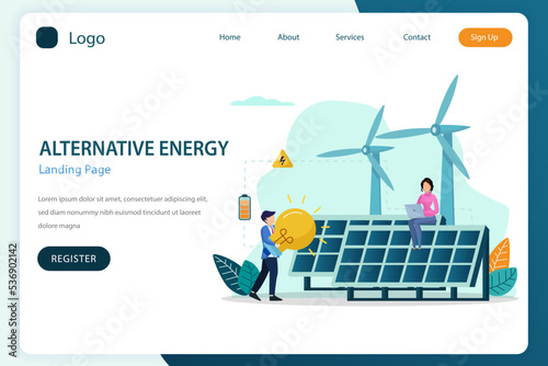 Alternative energy landing page website flat vector template