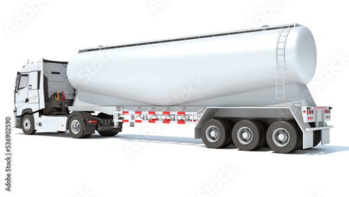 Truck with Tank Trailer 3D rendering on white background