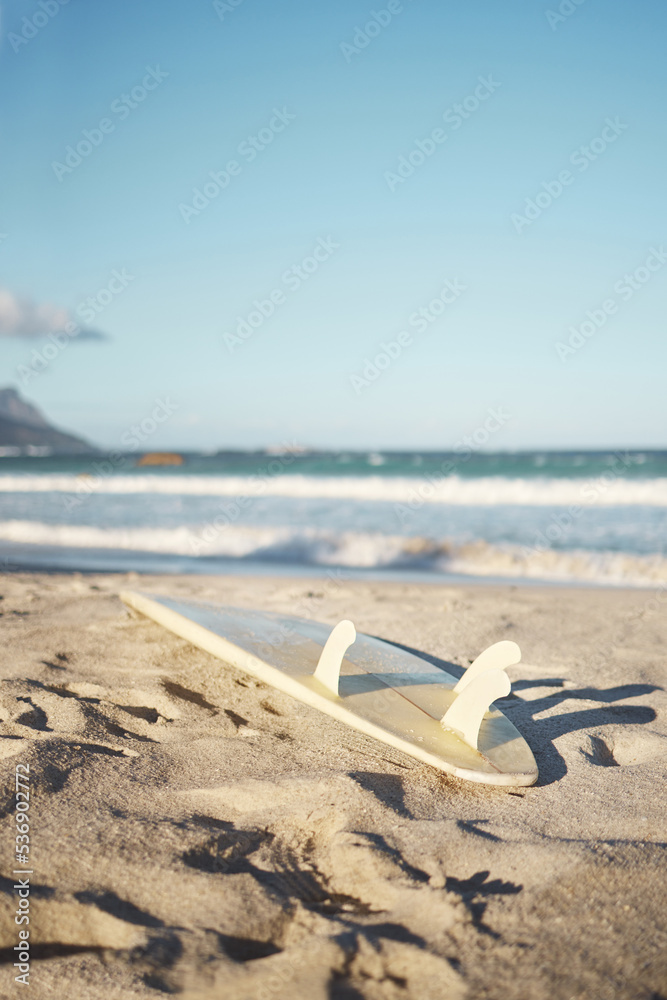Beach, surfboard and sand in nature, summer aesthetic of Los angeles at sunset. Sport, freedom and adventure with waves in ocean to enjoy water sports, fun and stress relief in a tropical paradise Beach, surfboard and sand in nature, summer aesthetic of Los angeles at sunset. Sport, freedom and adventure with waves in ocean to enjoy water sports, fun and stress relief in a tropical paradise