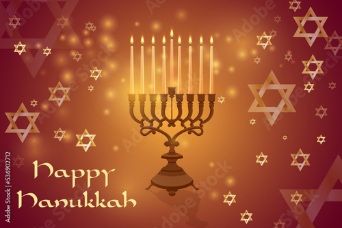 Happy Hanukkah. Candlestick with nine candles.