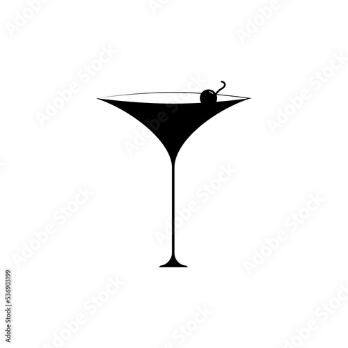 Cocktail icon or sign. Vector illustration. Martini glass with lemon and drinking straw. Eps.