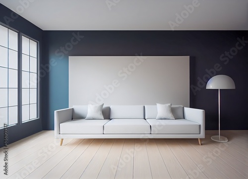 Sofa in a blue room with mi...