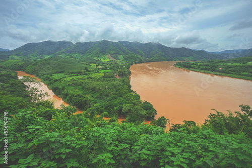 The landscape of the Mekong River shot was taken from Chiangkhan Skywalk.