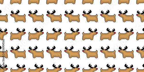 Fototapeta Naklejka Na Ścianę i Meble -  Christmas seamless pattern reindeer Santa Claus cookie scarf isolated tile background repeat wallpaper illustration gift wrapping paper design