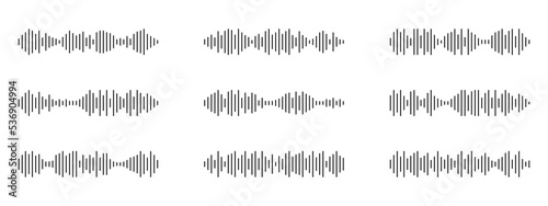 Set of sound or audio wave icon. Soundwave, social media message, voice assistant, audio. Sound waveform pattern for music player, podcasts, video editor, voise message, dictaphone. Vector