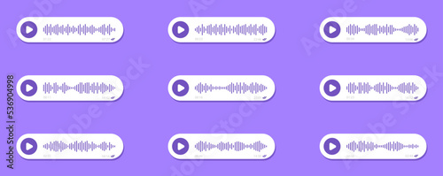 Voice messages icon set. Voice assistant. Voice chat logo. Audio message, event notification. Message bubble for social media. Audio record concept. Vector illustration.