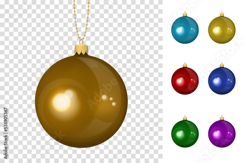 New year balls set. Realistic glassy glossy christmas toys.