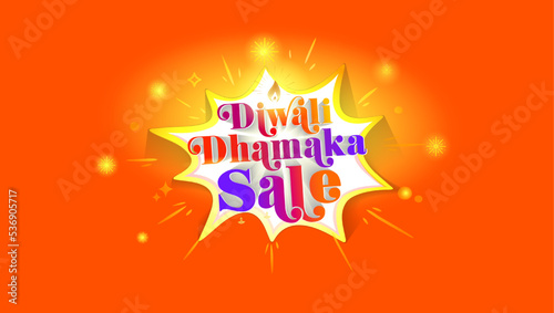 Diwali sale logo concept design. Diwali Dhamaka sale text with fireworks sparkle and festive background.