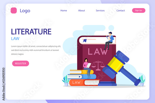 Law studies. Stack of books, open book and judge gavel vector