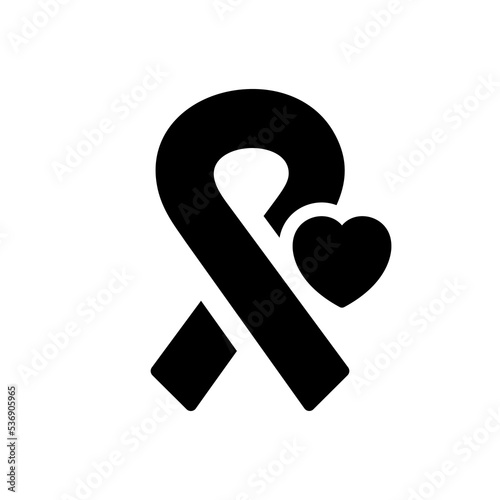 Cancer Ribbon with Heart Silhouette Icon. Support and Solidarity for Hiv and Cancer Patient Black Pictogram. Awareness Symbol Icon. Isolated Vector Illustration photo