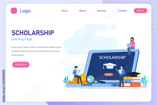 Scholarship vector concept. Student on laptop applying for a scholarship.