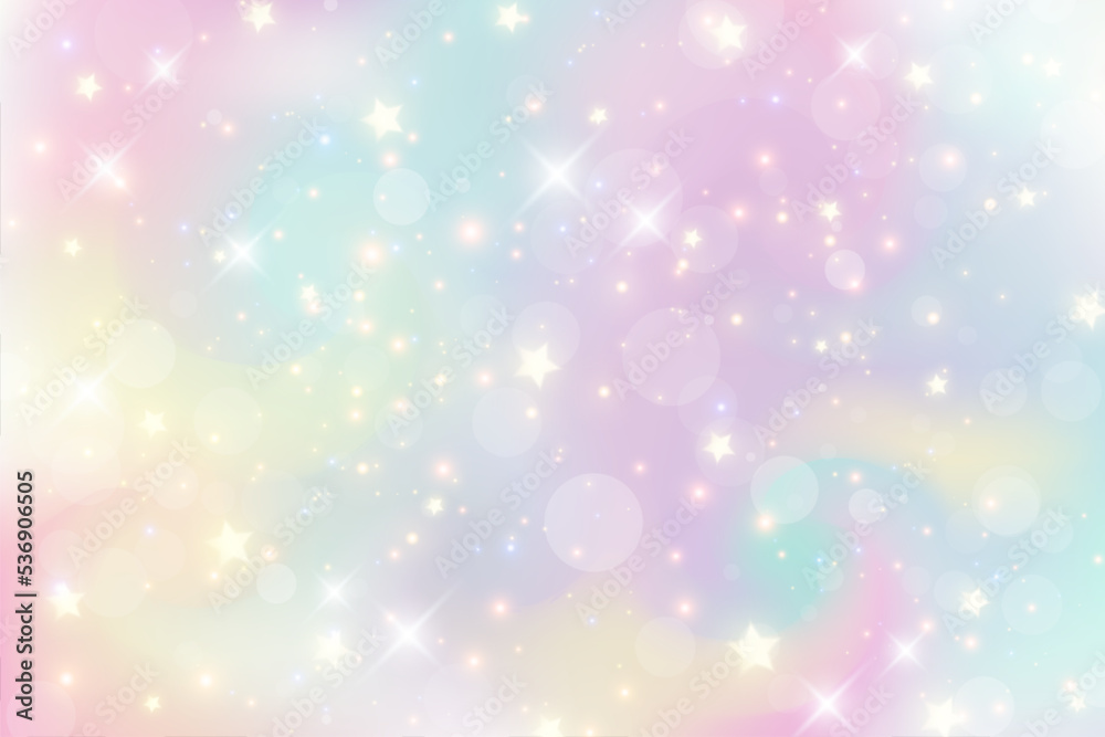 Fantasy watercolor illustration with rainbow pastel sky with stars ...