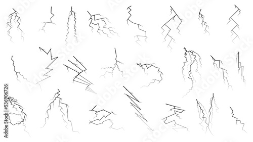 Big Set Black Outline Simple Line Abstract Collection Lightning Thunderstorm ABackground Light And Shine Electricity Vector Design Style