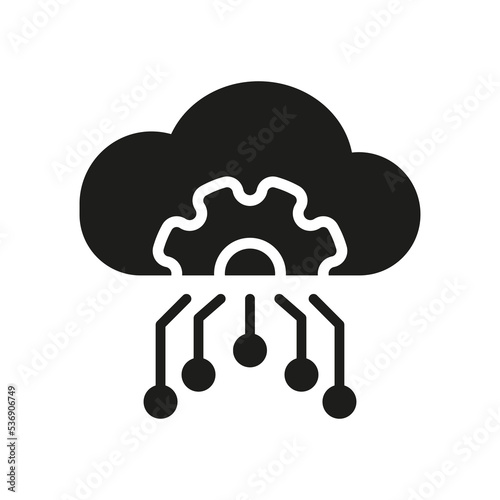 Cloud Computing Configuration Pictogram. Cloud Server Setting BLack Icon. Digital Cloud with Gear Configuration Concept Silhouette Icon. Isolated Vector Illustration