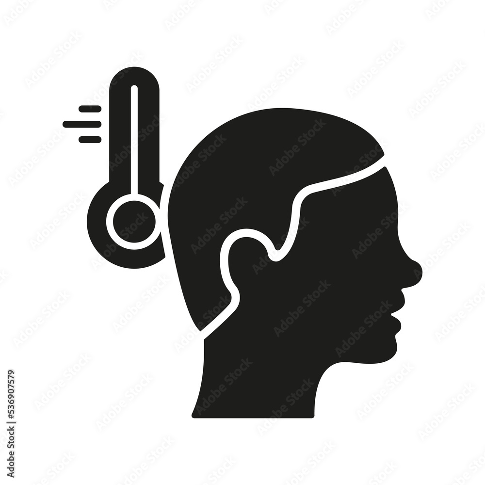 Body Temperature, Fever Symptom, Thermometer Silhouette Icon. Fever