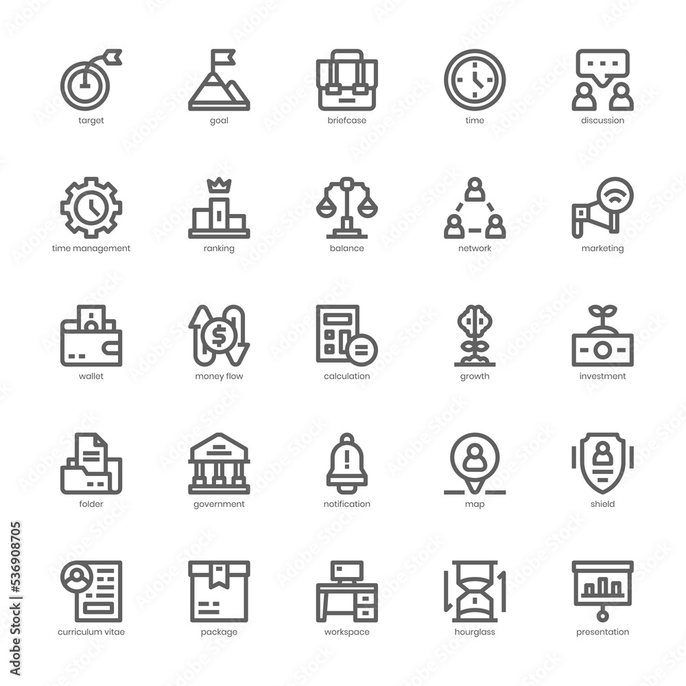 Business icon pack for your website, mobile, presentation, and logo design. Business icon outline design. Vector graphics illustration and editable stroke.