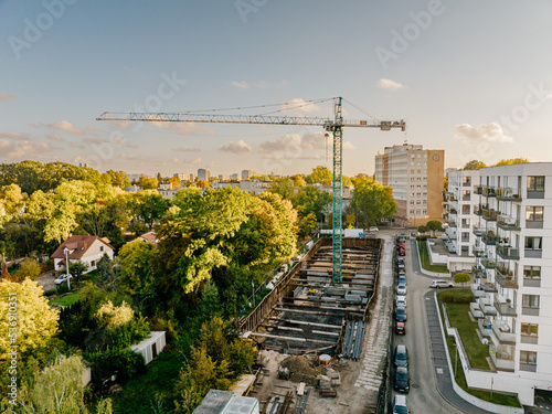 Rozbudowa nowego osiedla, widok z drona photo