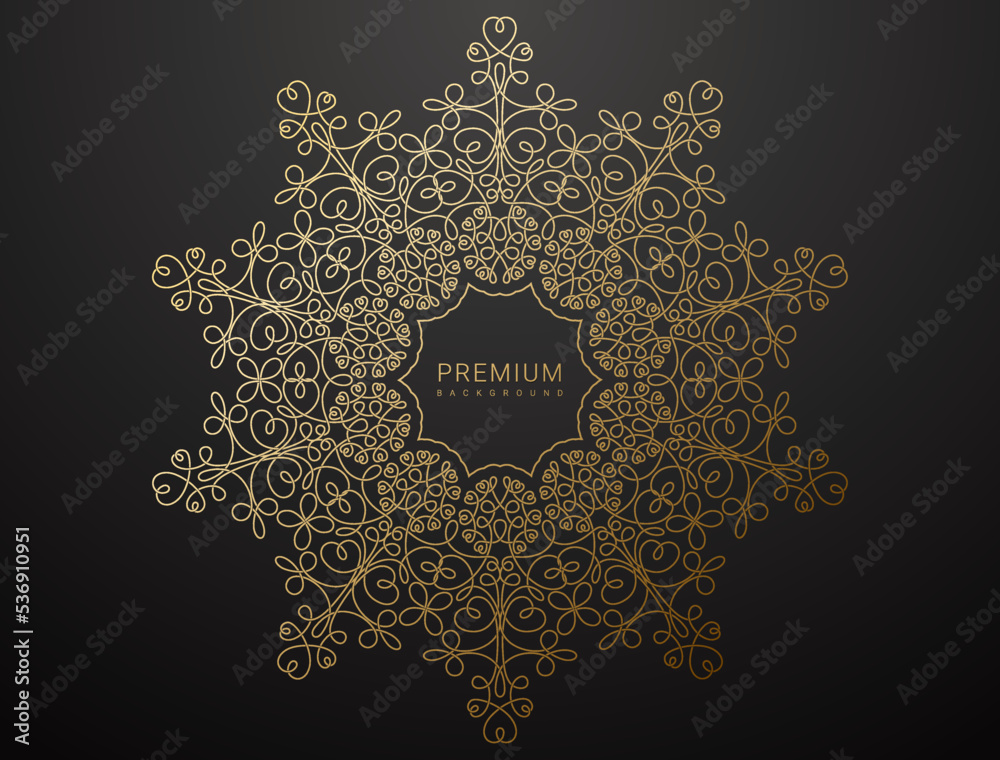 Golden line knot Mandala circle ornament. Oriental round pattern. Islam, Arabic, Indian, turkish, pakistan, chinese, ottoman motif braided grid flower. Luxury vector hand drawn floral lace logo frame