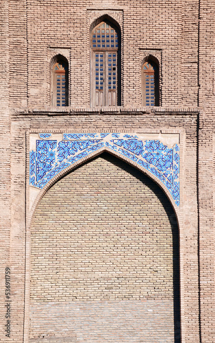 Ancient brick wall with arch, mausoleum of Il-khan Oljeitu (Mohammad Khodabandeh), Zanjan, Iran photo