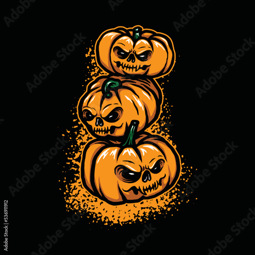 Hand drawn mascot pumpkin skull