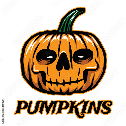 Hand drawn mascot pumpkin skull