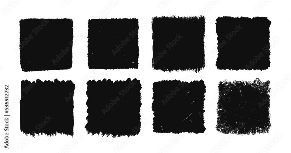 Grunge square template backgrounds. Hand drawn rectangular shapes. Dirty grunge design frames. Chalk drawn square boxes. Vector illustration isolated on white background. - obrazy, fototapety, plakaty 