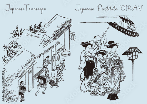 old japanese house　日本　江戸　街並み　浮世絵　長屋