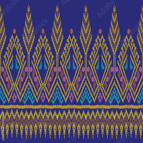 Navajo Ikat Ethnic Border PatternCross Stitch. Geometric ethnic patterns. Design for Saree, Patola, Sari, Dupatta, hispanic pattern, Clothing, fabric, batik, Knitwear, Embroidery Design photo